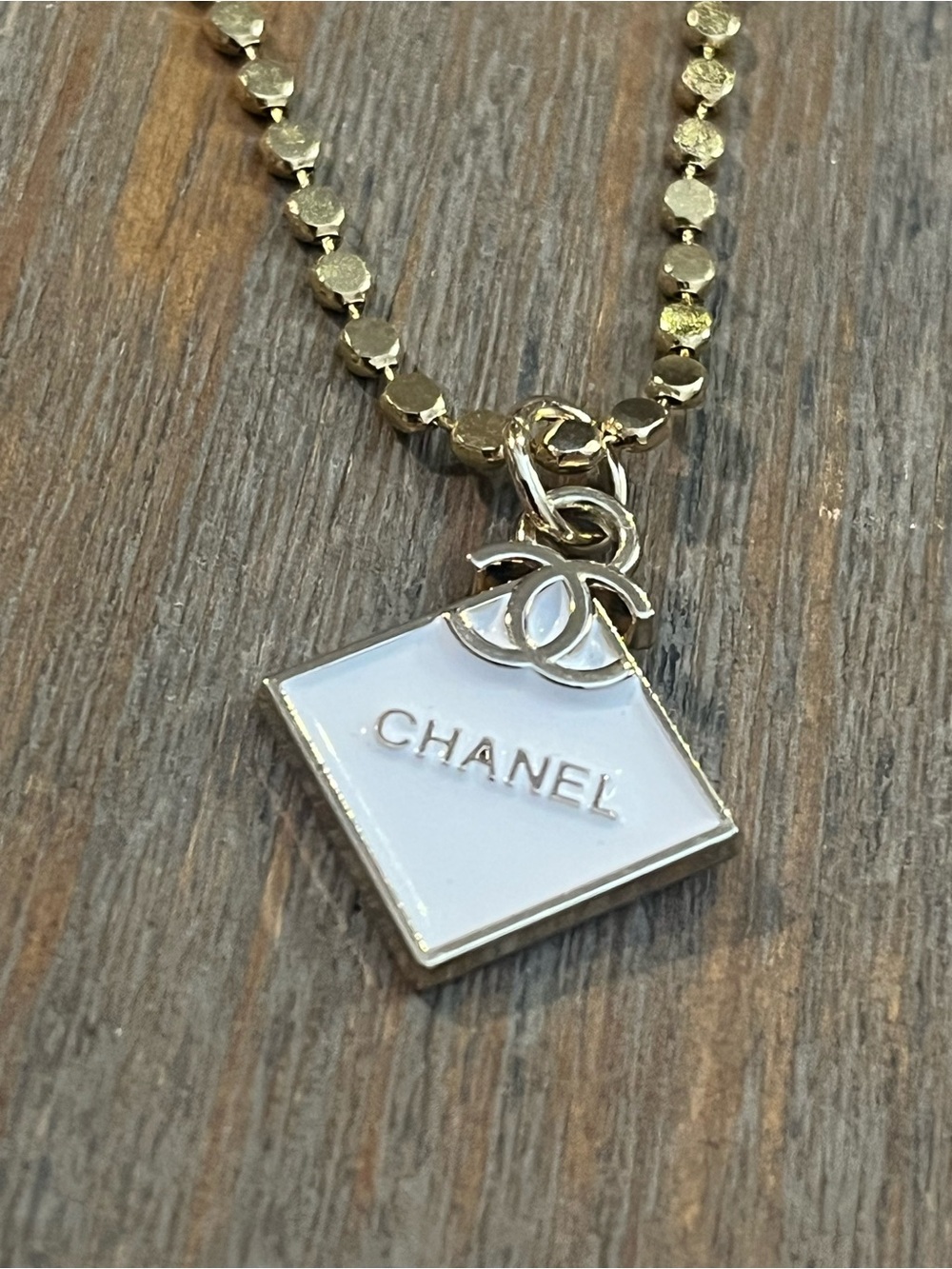 CC White Enamel Logo Pendant Necklace